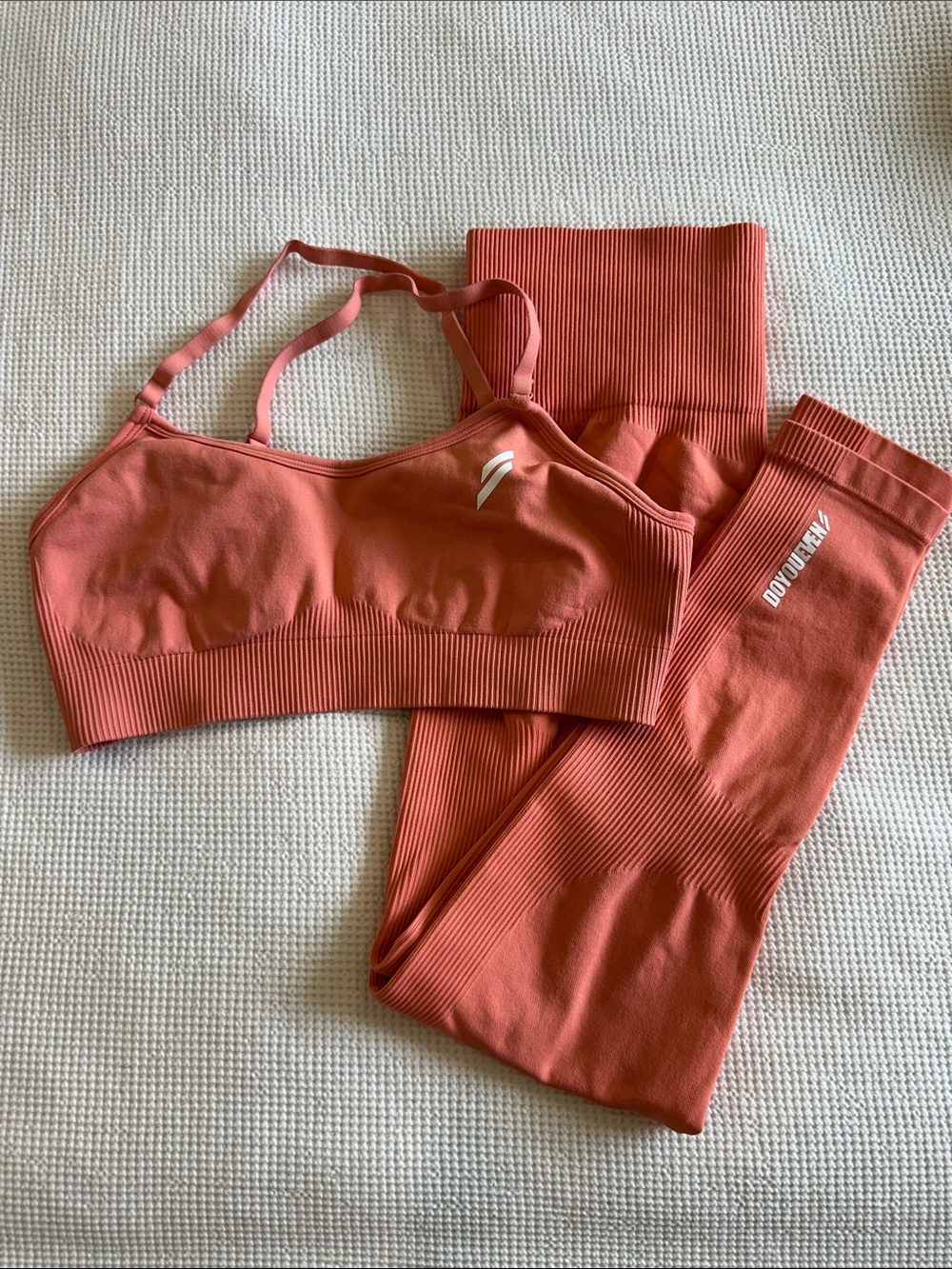 DoYouEven Seamless Ribbed Sports Bra & Leggings Set - orange